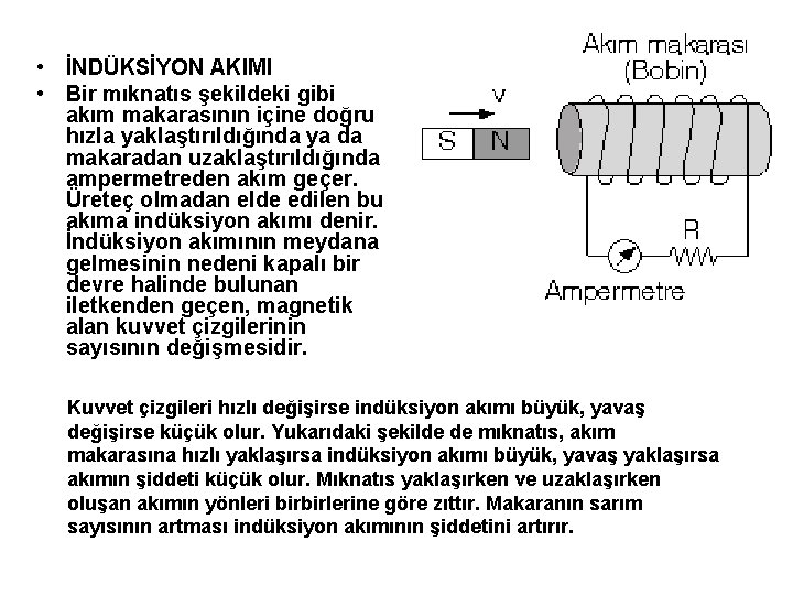  • İNDÜKSİYON AKIMI • Bir mıknatıs şekildeki gibi akım makarasının içine doğru hızla