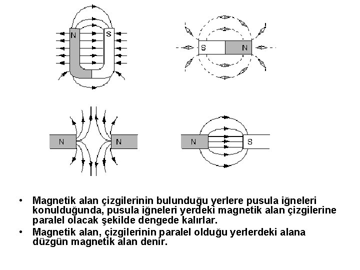  • Magnetik alan çizgilerinin bulunduğu yerlere pusula iğneleri konulduğunda, pusula iğneleri yerdeki magnetik