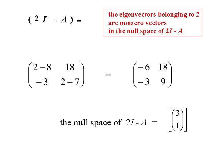 ( 2 I - A) = the eigenvectors belonging to 2 are nonzero vectors