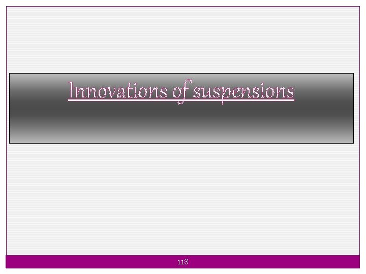 Innovations of suspensions 118 