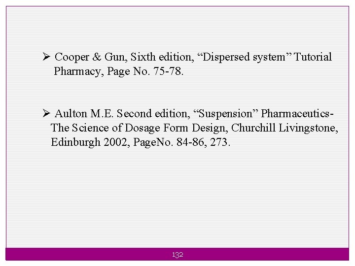 Ø Cooper & Gun, Sixth edition, “Dispersed system” Tutorial Pharmacy, Page No. 75 -78.