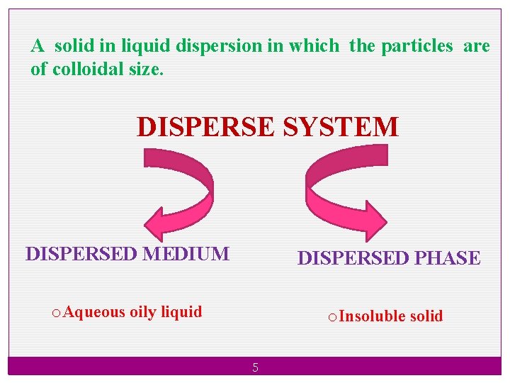 A solid in liquid dispersion in which the particles are of colloidal size. DISPERSE