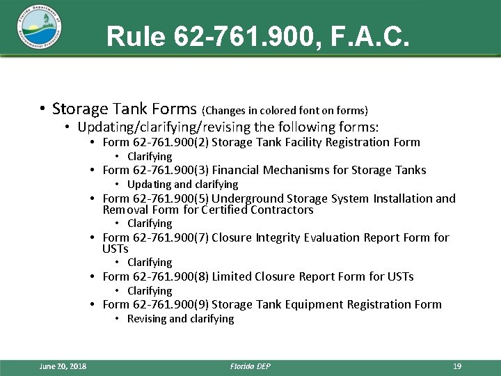 Rule 62 -761. 900, F. A. C. • Storage Tank Forms (Changes in colored