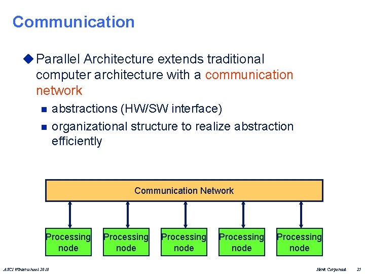 Communication u Parallel Architecture extends traditional computer architecture with a communication network n n