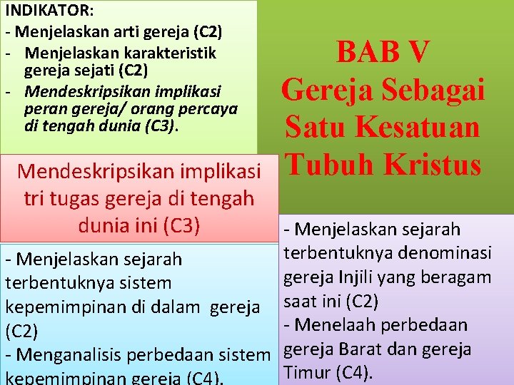 INDIKATOR: - Menjelaskan arti gereja (C 2) - Menjelaskan karakteristik gereja sejati (C 2)