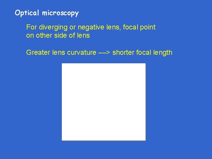 Optical microscopy For diverging or negative lens, focal point on other side of lens