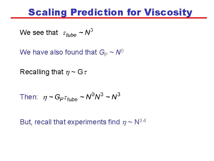 Scaling Prediction for Viscosity We see that We have also found that GP ~