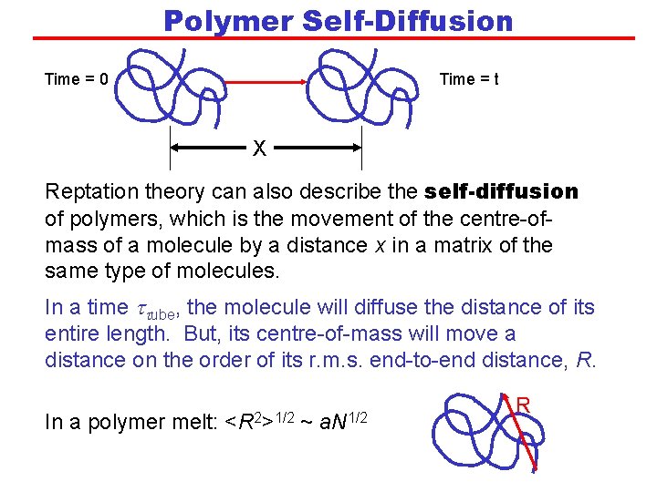 Polymer Self-Diffusion Time = 0 Time = t X Reptation theory can also describe