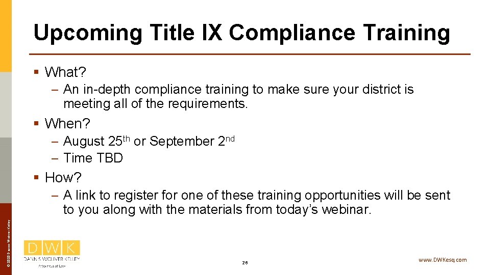 Upcoming Title IX Compliance Training § What? – An in-depth compliance training to make