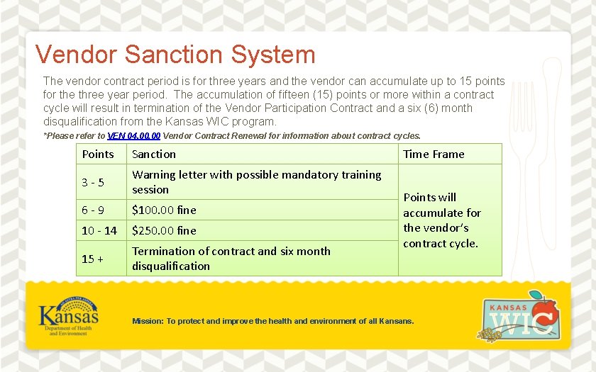 Vendor Sanction System The vendor contract period is for three years and the vendor