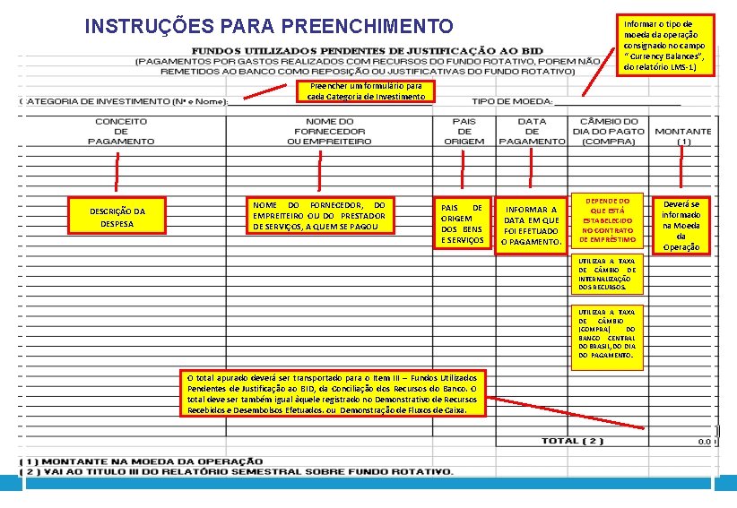 INSTRUÇÕES PARA PREENCHIMENTO Informar o tipo de moeda da operação consignado no campo “