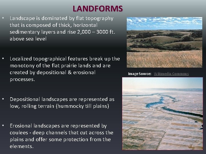 LANDFORMS • Landscape is dominated by flat topography that is composed of thick, horizontal