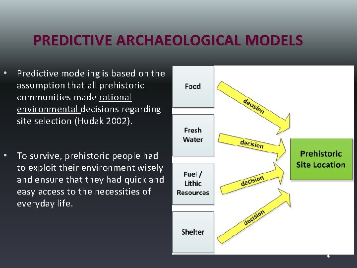 PREDICTIVE ARCHAEOLOGICAL MODELS • Predictive modeling is based on the assumption that all prehistoric