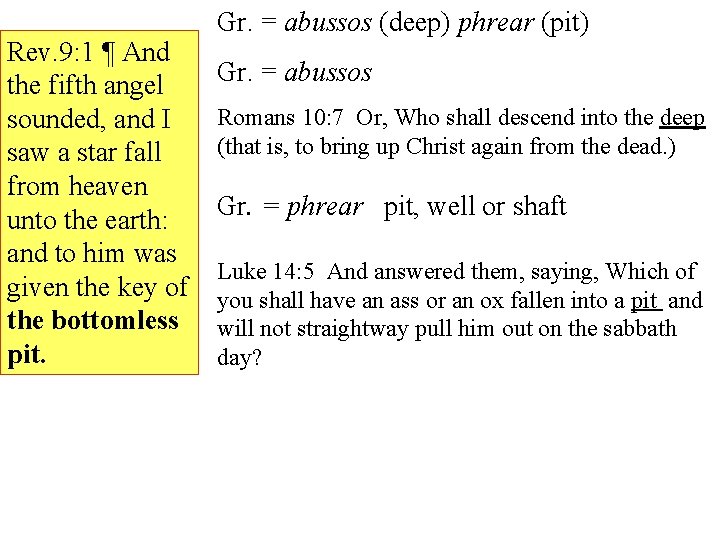 Rev. 9: 1 ¶ And the fifth angel sounded, and I saw a star