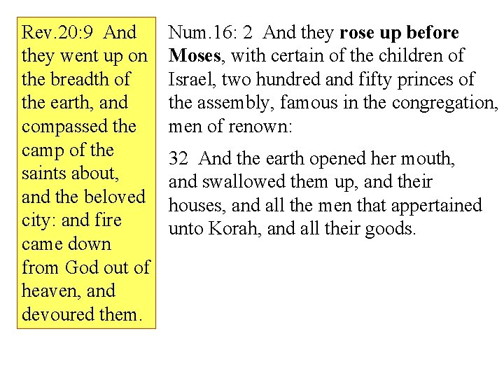 Rev. 20: 9 And they went up on the breadth of the earth, and