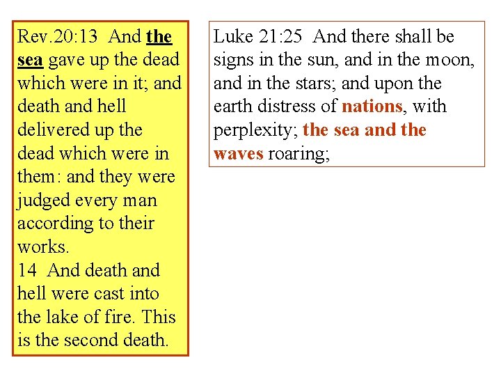 Rev. 20: 13 And the sea gave up the dead which were in it;