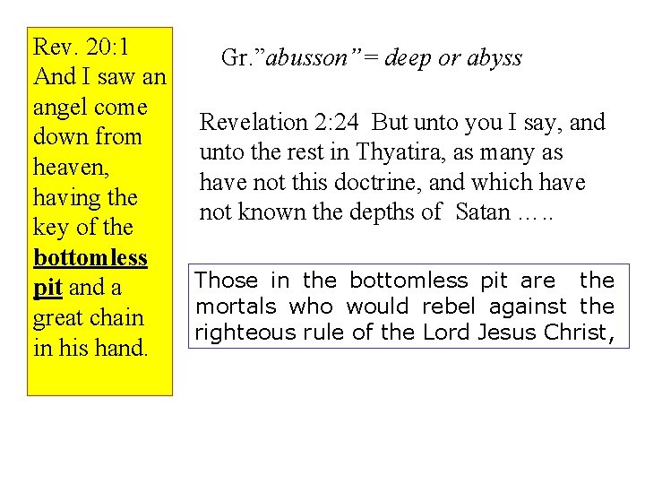 Rev. 20: 1 And I saw an angel come down from heaven, having the