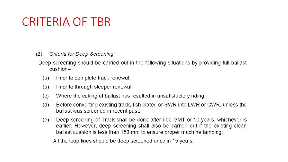 CRITERIA OF TBR 