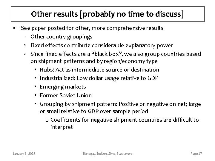 Other results [probably no time to discuss] § See paper posted for other, more