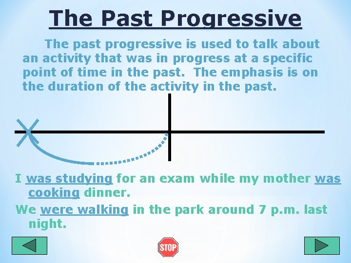 The Past Progressive The past progressive is used to talk about an activity that
