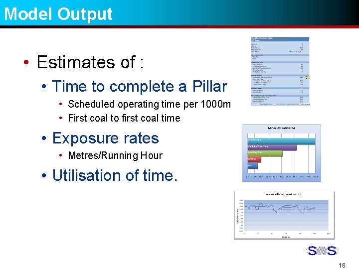 Model Output • Estimates of : • Time to complete a Pillar • Scheduled