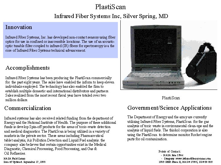 Plasti. Scan Infrared Fiber Systems Inc, Silver Spring, MD Innovation Photo Infrared Fiber Systems,