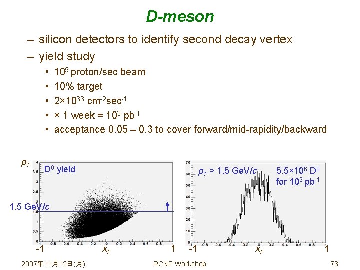 D-meson – silicon detectors to identify second decay vertex – yield study • •