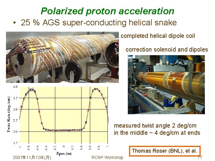 Polarized proton acceleration • 25 % AGS super-conducting helical snake completed helical dipole coil