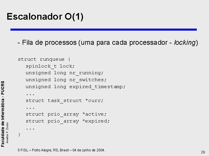 Escalonador O(1) Avelino F. Zorzo Faculdade de Informática - PUCRS - Fila de processos