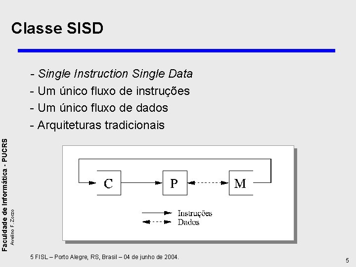 Classe SISD Avelino F. Zorzo Faculdade de Informática - PUCRS - Single Instruction Single