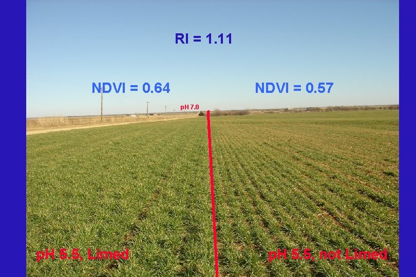 RI = 1. 11 NDVI = 0. 64 NDVI = 0. 57 p. H