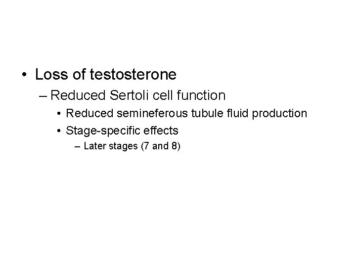  • Loss of testosterone – Reduced Sertoli cell function • Reduced semineferous tubule
