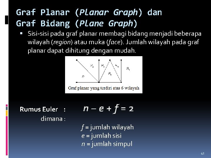 Graf Planar (Planar Graph) dan Graf Bidang (Plane Graph) Sisi-sisi pada graf planar membagi