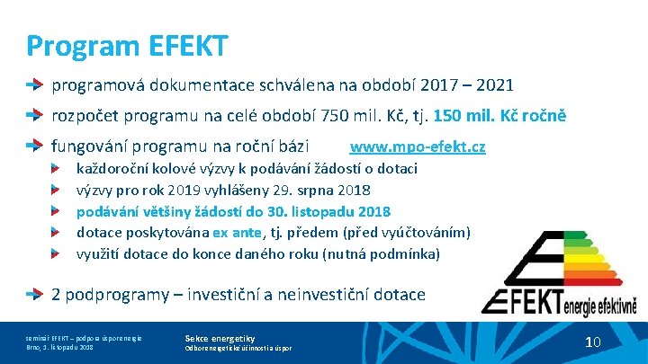 Program EFEKT programová dokumentace schválena na období 2017 – 2021 rozpočet programu na celé