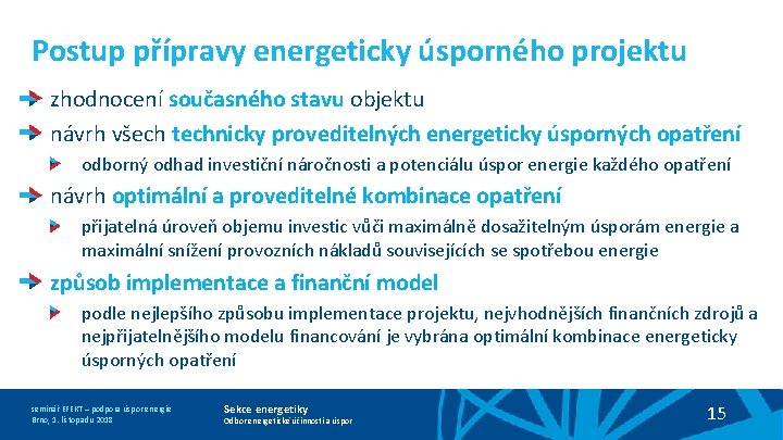 Postup přípravy energeticky úsporného projektu zhodnocení současného stavu objektu návrh všech technicky proveditelných energeticky