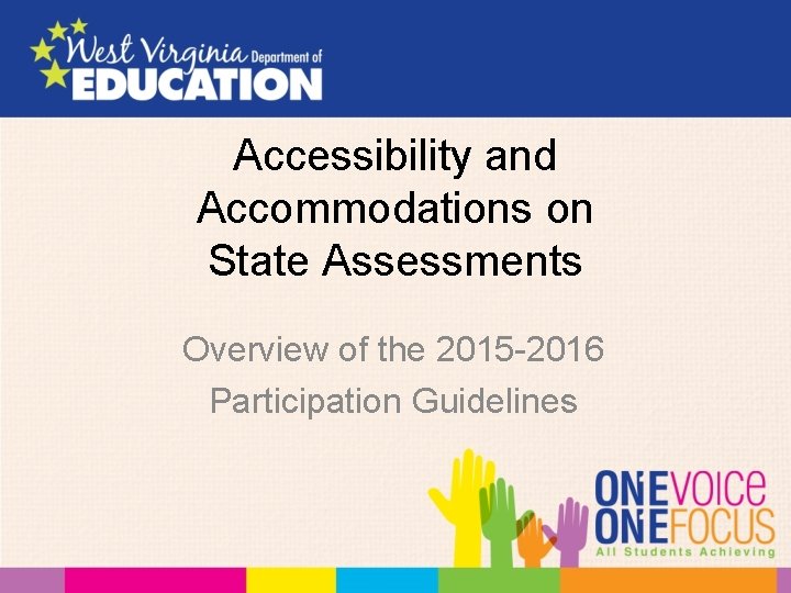 Accessibility and Accommodations on State Assessments Overview of the 2015 -2016 Participation Guidelines 