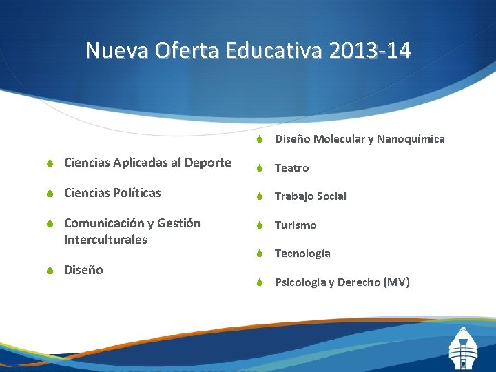 Nueva Oferta Educativa 2013 -14 S Diseño Molecular y Nanoquímica S Ciencias Aplicadas al