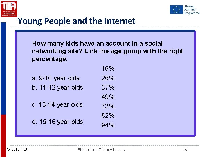 Young People and the Internet How many kids have an account in a social