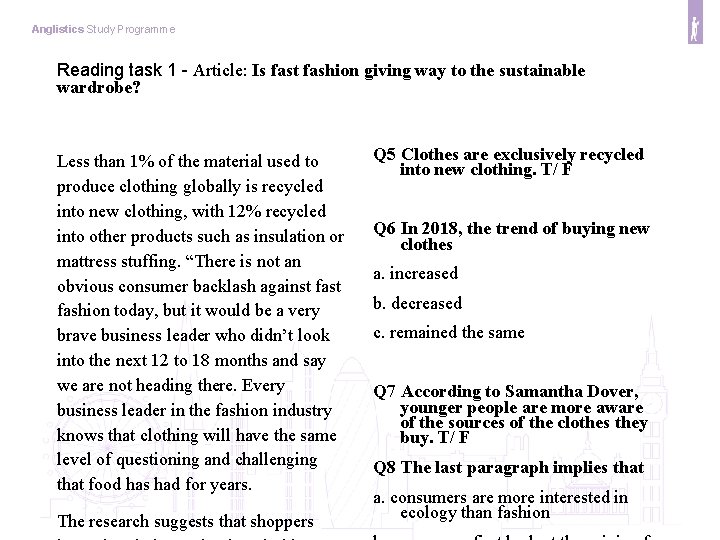 Anglistics Study Programme Reading task 1 - Article: Is fast fashion giving way to