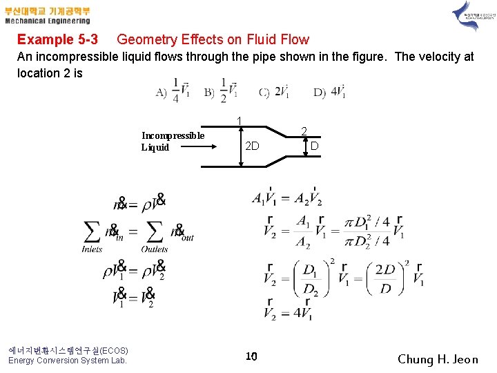 Example 5 -3 Geometry Effects on Fluid Flow An incompressible liquid flows through the