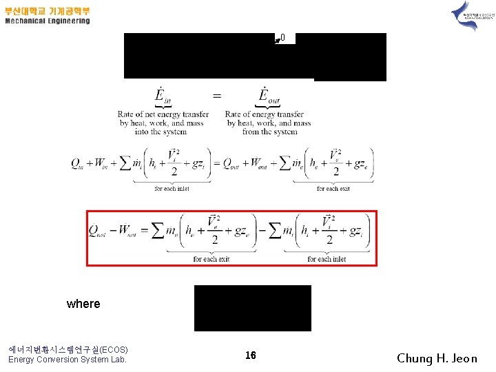 0 where 에너지변환시스템연구실(ECOS) Energy Conversion System Lab. 16 Chung H. Jeon 