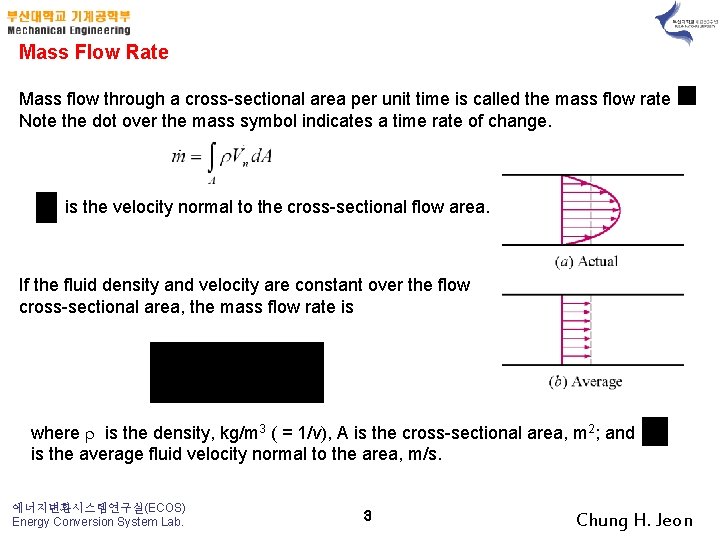 Mass Flow Rate Mass flow through a cross-sectional area per unit time is called