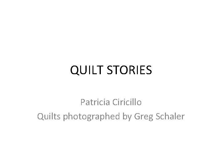 QUILT STORIES Patricia Ciricillo Quilts photographed by Greg Schaler 