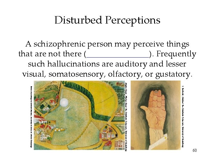 Disturbed Perceptions A schizophrenic person may perceive things that are not there (________). Frequently