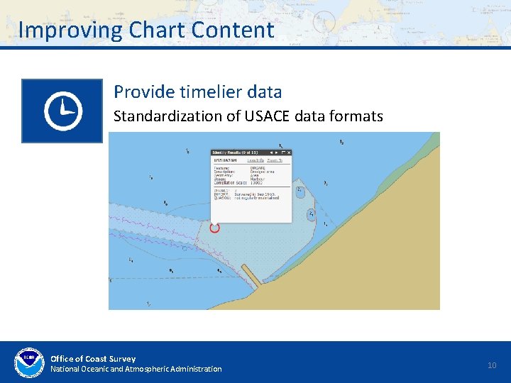 Improving Chart Content Provide timelier data Standardization of USACE data formats Office of Coast Improving Chart Content Provide timelier data Standardization of USACE data formats Office of Coast