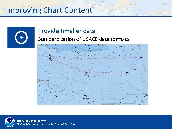 Improving Chart Content Provide timelier data Standardization of USACE data formats Office of Coast Improving Chart Content Provide timelier data Standardization of USACE data formats Office of Coast