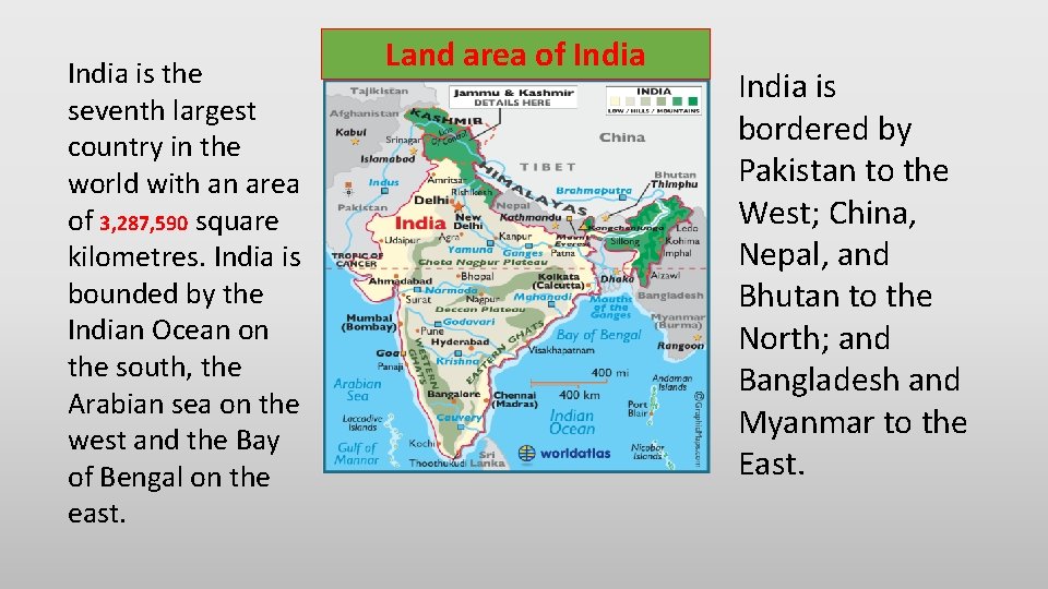 India is the seventh largest country in the world with an area of 3,