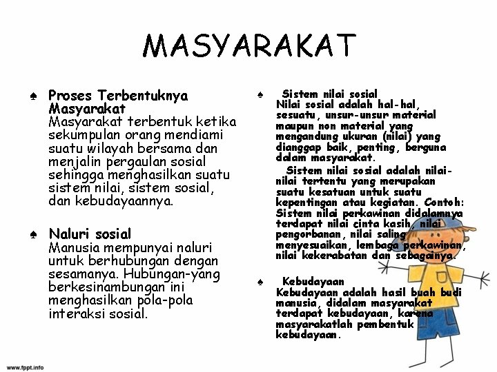 MASYARAKAT ♠ Proses Terbentuknya Masyarakat terbentuk ketika sekumpulan orang mendiami suatu wilayah bersama dan