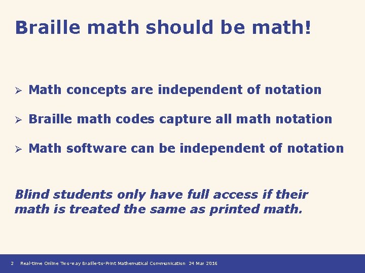 Realtime Online Twoway BrailletoPrint Mathematical Communication Sam Dooley