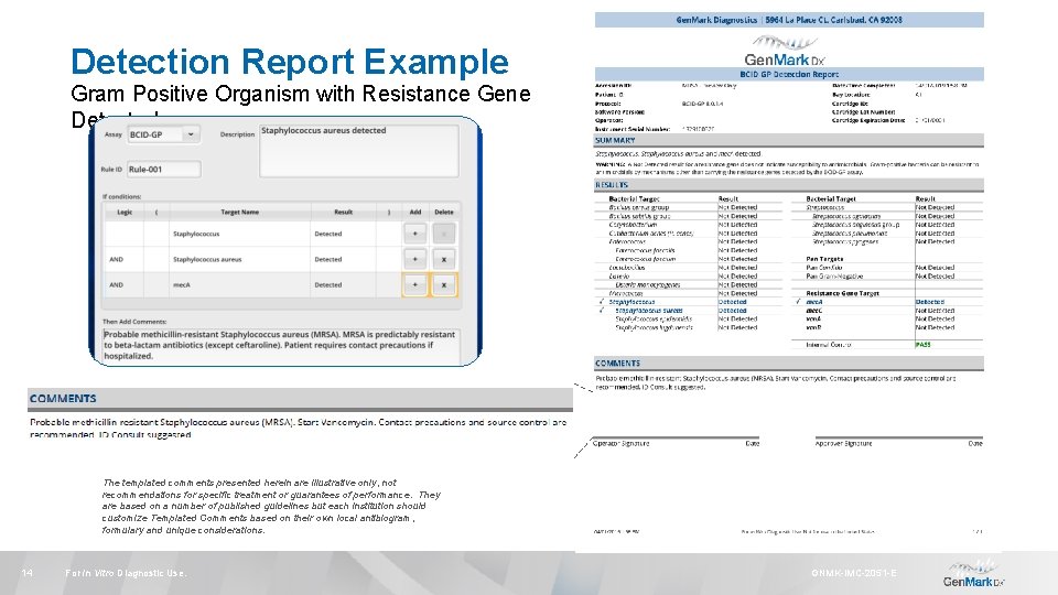 Detection Report Example Gram Positive Organism with Resistance Gene Detected The templated comments presented